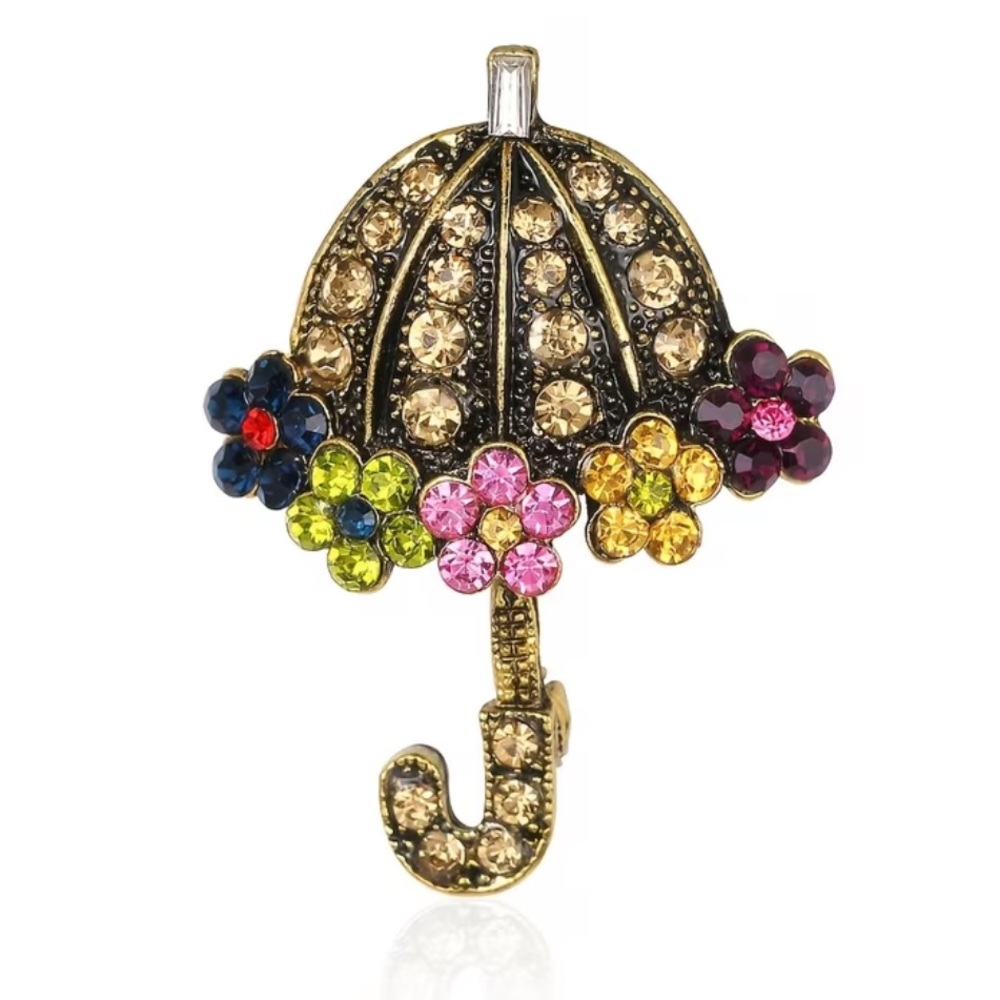 Umbrella Rhinestone Brooch-NEW